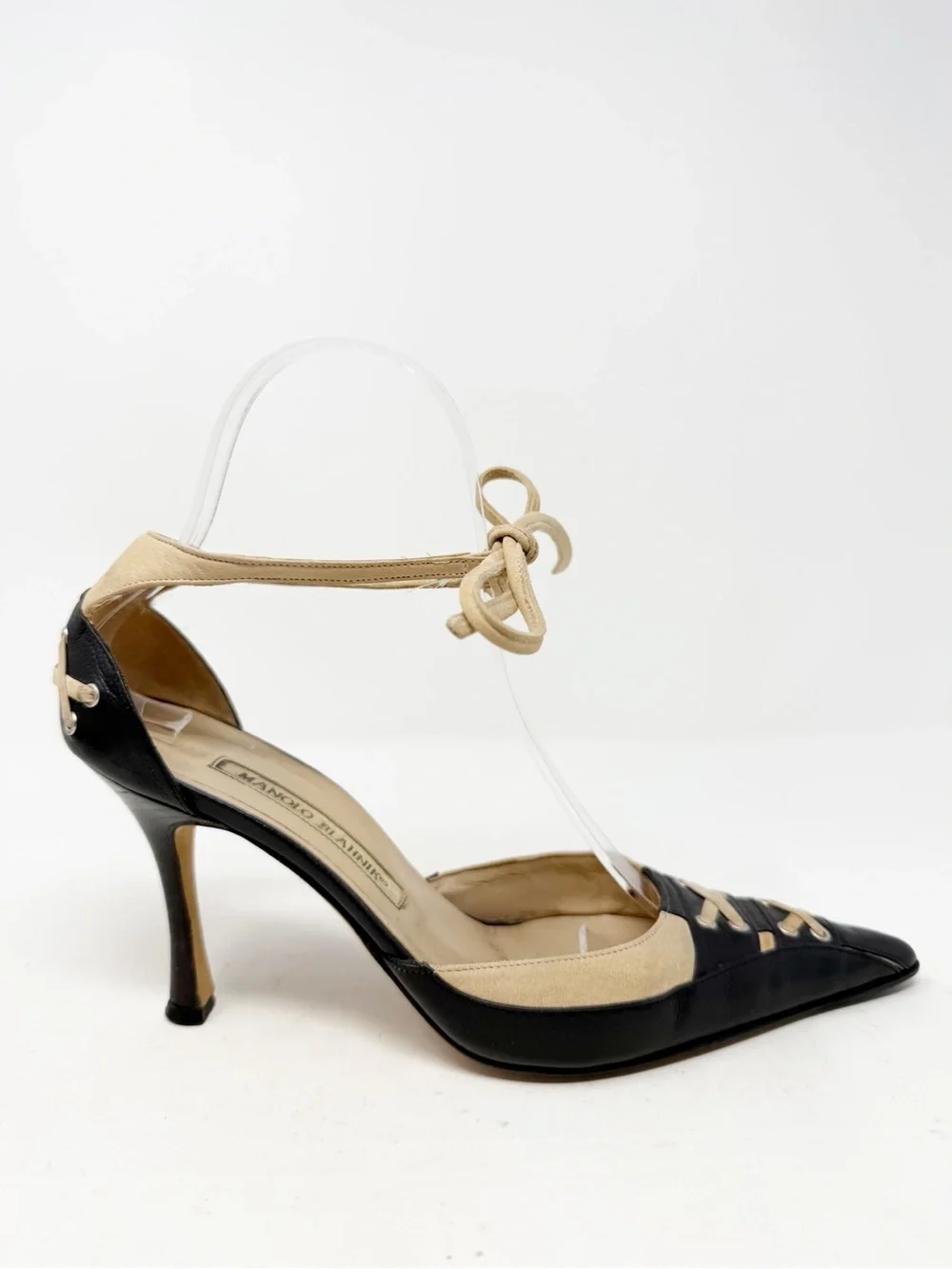 Manolo Blahnik Vintage Lace Up Pointed Toe Heels Womens Size EU 36.5 - Picture 8 of 12